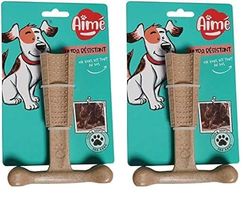 Aimé Jouet à Mâcher pour Chien Moyens et Grands au Poulet 14 cm, Os en Fibres de Bambou et Nylon,Jouet Chien Qui Favorise l'Hygiène Bucco-Dentaire (Lot de 2)
