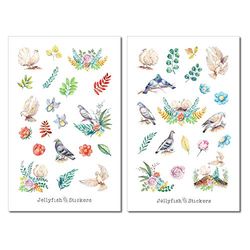 Set di colombe | Diario adesivo | Planner adesivo | Adesivo Foresta, Natura, Primavera, Uccelli, Uccellini