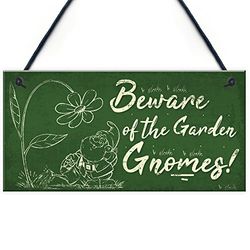 RED OCEAN Beware Of The Gnomes Garden Wall Hanging Wall Sign Plaque Shed Door Caution Sign Gifts