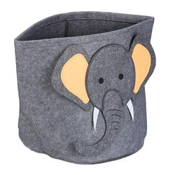 Relaxdays Boîte de Rangement, Motif éléphant, Corbeille en Tissu, Pliable, HxD: 35x32 cm, Caisse pour Jouets, Gris