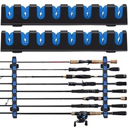 THKFISH Hengel Rack Muur Mount Horizontale Visstok Houders voor Garage, Kamer, Boten Winkel - 8 Hengel Combo's, 1 Paar Blauw