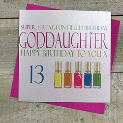 WHITE COTTON CARDS Handgemaakte Super, Leuke Gevulde Mooie Goddaughter Gelukkig 13 "Neon Nagelvernissen 13e Verjaardagskaart, Wit, N320-13