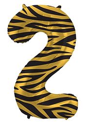 Folat 64162 Balloon Birthday Number 2 Tiger Chic Lion Brown Black 86 cm Helium Decoration Birthday Decoration, Balloon Number, Colourful
