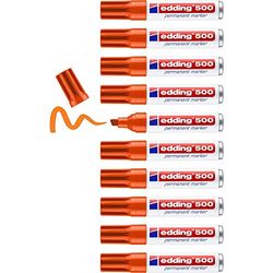 edding 500 permanent marker - oranje - 10 stiften - beitelpunt 2-7 mm - watervast, sneldrogend - wrijfvast - voor karton, kunststof, hout, metaal, glas