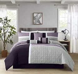 Chezmoi Collection Upland – Parure de lit matelassée à 7 pièces en Patchwork – Lavande/Gris/Violet, lit Double