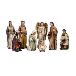 DRW Misterio Clasico de 8 Piezas con Reyes Color Crema de Resina Pintado a Mano 12 cm