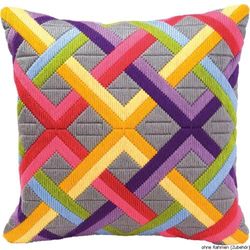 VERVACO Kit de malha comprida DIY almofada decorativa sofá jogos de diagonal criativo presente bordado kit iniciantes artesanato adultos criativos ca. 40 x 40 cm, Long Stitch Embroidery