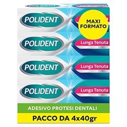 Polident Adhesivo de larga duración, para prótesis dental, hasta 12 horas de duración diaria, sabor menta delicada, paquete de 4 x 40 g