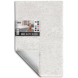 Hearth & Harbor Bathroom Rugs, Chenille Bath Mat - Machine Washable Bath Mats for Bathroom Non-Slip Backing Rubber, Quick Dry Bathroom Mat, Medium White