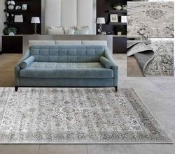 Tadi & Imperio1979 Tapis Classique très Fin pour Chambre d'entrée d'entrée, de Style Traditionnel et élégant Couleurs Beige, Taupes et Argent.