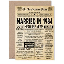 41st Anniversary Card for Women Men - Vintage Newspaper Married in 1984 - Happy 41 Year Wedding Anniversary Card for Partner Husband Companion Wife, 5x7 Inch Anniversaries Greeting Cards