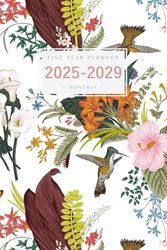 Five Year Planner 2025-2029: 6x9 Monthly Journal Organizer Medium | Vintage Exotic Flower Bird Design White