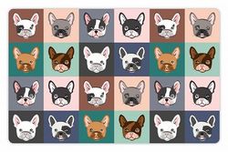 VINILIKO, Vattentät husdjursmatare matta franska bulldog ansikten 48 x 75 cm