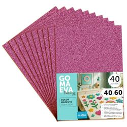 m-office Plaques de Mousse EVA Colorées pailletée 40x60cm, Feuilles de Mousse à Découper, Mousse Pailleté, Idéal pour Loisirs Créatifs, Scrapbooking, École ou Activités Manuelles (Magenta, 40 uds)