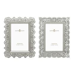GIFTY GIFTY Lot de 2 mini cadres en dentelle - 5 x 7,6 cm - Pour décoration de table - Parfait pour la maison, un mariage, une remise de diplôme ou des photos importantes (argent)