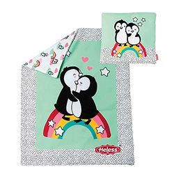 Heless 1000 – Piumone Reversibile con Cuscino a Pois a Forma di Pinguino, per Dolci Sogni di Bambole, Multicolore, Taglia Unica