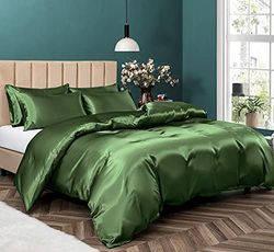P Pothuiny Parure de lit 5 pièces en Satin avec Housse de Couette et Fermeture éclair, Vert Sauge, 1 Housse de Couette + 4 taies d'oreiller (sans Couette)
