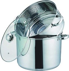 Kamberg 0008071 Cuscusera Al vapor, Olla - 3 en 1, Acero Inoxidable - Tapa de Vidrio - Todos los incendios, incluida la inducción, 24 cm, 4 Litros