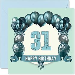 Leuke 31e verjaardagskaarten voor mannen - verjaardagsballonnen - Happy Birthday-kaart voor papa, tante, oom, dochter, neef, zoon, zus, moeder, broer, 145 mm x 145 mm wenskaarten, 31e verjaardagskaart