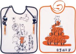 Babycalin Lot de 2 Bavoirs + Couverts Crazy Orange