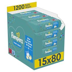 Pampers Baby Wipes Multipack, Fresh Clean, 1200 Count (15 x 80), Baby Essentials for Newborn