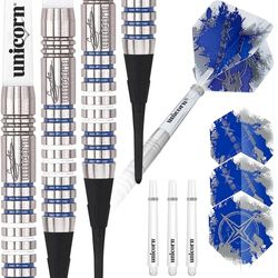 Unicorn Soft Tip Darts Set | Gary 'The Flying Scotsman' Anderson Silver Star | 80% Natural Tungsten Barrels with Blue Accents | 17 g