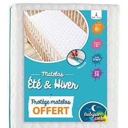 Babysom - Matelas Enfant/Bébé Climatisé - 70x140 cm | OFFERT : 1 Protège Matelas Imperméable | 1 Face Été Fraîche et 1 Face Hiver Ouatinée | Déhoussable | Fabrication française