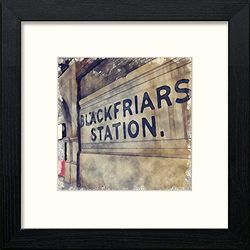 Lumartos, London Underground Blackfriars Contemporary Home Decor Wall Art Watercolour Print, Black Wood Frame, 10 x 10 Inches