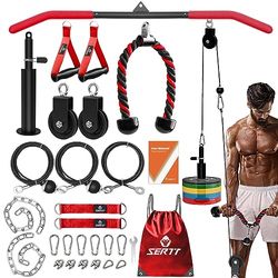 SERTT Kabelpoeliesysteem Gym, Triceps Workout Pulley Systeem voor LAT Pulldown, Biceps Curl, Triceps, Schouders, Rug, Onderarm Workout, Home Gym Gewicht Katrol Systeem voor Squat Rack, Garage, Rood