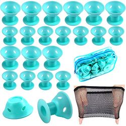 JANYUN Lot de 40 bigoudis magiques roses - 20 grands et 20 petits bigoudis en silicone - Sans chaleur - Pour femmes et filles - Cheveux longs et courts (cyan)