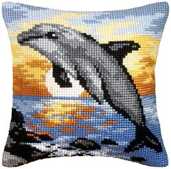 Orchidea - Cushion Cross Stitch Kit - Dolphin - Printed Canvas - 4.5 Count - for Adults - 9065
