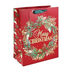 Eurowrap X-34094-2C - Merry Christmas rood, Excellia, brede tas, 26,5 x 14 x 33 cm, 12 stuks
