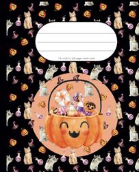 Composition Notebook : The Cat & cute Pumpkin trick or trest: Spooky season Halloween magic cute cat Wide ruled 120 pages 7.5" X 9.25 "