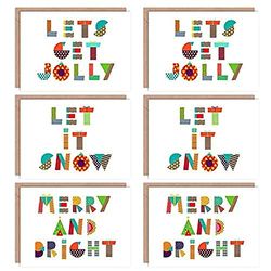 Wee Blue Coo Christmas Cards x6 Merry Bright Jolly Patchwork Set (3 Designs) Cristo Brillante Diseño