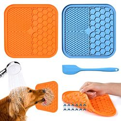 AiQInu Alfombrilla para Lamer Perros con Ventosa,2 piezas Lick Mat para Perros y Gatos sin BPA con 1 Espátula de Silicona,Super Ventosas para Bañarse,Arreglarse,Entrenar y Cuidado de las Garras