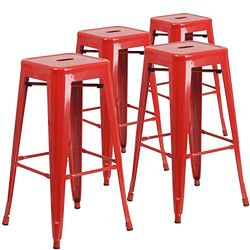 Flash Furniture 30" Alta sem costas preto Indoor-Outdoor - Banqueta de metal com assento quadrado, metal, vermelho, 4 unidades