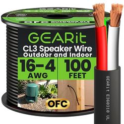 GearIT Câble d'enceinte 16/4 (30,5 m) de calibre 16 AWG, noir à 4 conducteurs/à enfouir directement dans le sol/dans le mur/certifié CL3 CL2 – Cuivre sans oxygène OFC, noir, 30,5 m