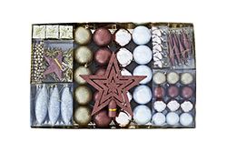 Heitmann Deco Christmas Tree Decoration - Gold/Brown/Mother of Pearl - 60 Pieces - Set Including Tree Topper, Balls, Pearl Chain, Garland and Stars - Plastic