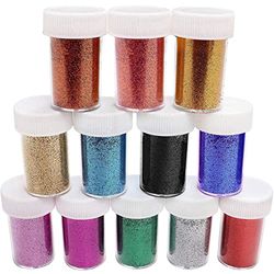 Lumeiy Set glitters, 12 kleuren, voor handwerk, knutselen, schilderen, decoratie, lichaamsmake-up, nagelkunst, pigmenten