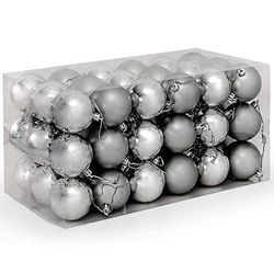 BAKAJI Verpakking met 54 kerstballen met glanzend en mat oppervlak, diameter 6 cm, decoratie voor kerstboom (zilver)