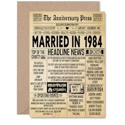 41st Anniversary Card for Men Women - Vintage Newspaper Married in 1984 - Happy 41 Year Wedding Anniversary Card for Husband Partner Wife Companion, A5 Anniversaries Greeting Cards