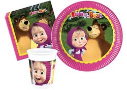 Ciao - Partyset Masha en de beer (borden, bekers, servetten), meerkleurig, AZ067
