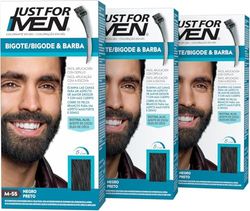Just For Men mustasch och skägg, skäggfärg, nyans, skäggfärg, eliminerar grått hår för ett fullare utseende, med applikatorborste, färg svart, M55 3-pack (3 x 28,4 g)