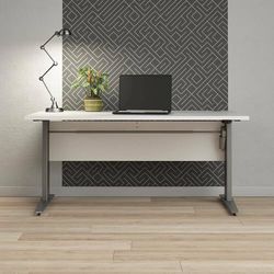 Dmora - Bureau Naelle, Pupitre Polyvalent, Table de Bureau pour PC, Plan de Travail, 150x80 h119 cm, Blanc et Gris