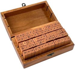 Studio Series Letterpress Stamp Set (70 Piece Wooden, Rubber Stamp Set with Letters, Numbers, and Symbols), White