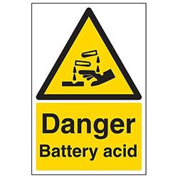 vsafety "Danger battery Acid schild, Portrait, (Pack van 3), 200 mm x 300 mm, 3