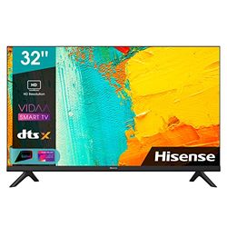 Hisense 32" LED HD Ready 32A4FG, Smart TV VIDAA 4.2, Audio 2.0 12W, Controlli vocali Alexa, Tuner DVB-T2/S2 HEVC 10, lativù, Telecomando RaiPlay, Nero