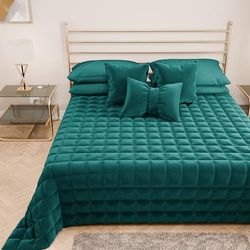 PETTI Artigiani Italiani - Single Quilt in Soft and Warm Velvet, Spring Autumn Quilt, Single Bedspread, Teal, 100% Made in Italy