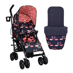 Cosatto Supa 3 kinderwagen met voetenzak, lichte kinderwagen vanaf de geboorte tot 25 kg, eenvoudig, compact, opvouwbare paraplu, grote boodschappenmand, draaggreep, voetenzak, mooie flamingo