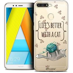 CASEINK Beschermhoes voor Huawei Honor 7A (5.7) Beschermhoes [Crystal Gel HD Collectie Quote Design Life's Better with a Cat - Zacht, Ultradun - Bedrukt in Frankrijk]